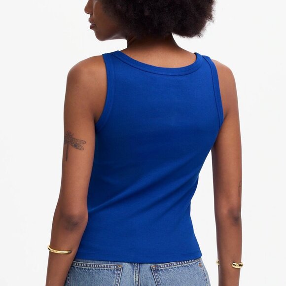 Madewell (Re)generative Cotton Essential High-Neck Tank Blue Size S NWT - Picture 3 of 8